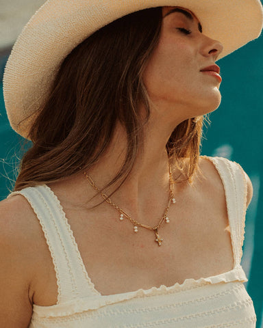Pearl Cross Charm Necklace