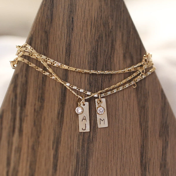 14k Stamped Initial w/ stone